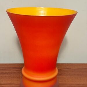 HUGE!Vibrant Orange and Yellow Satin Glass Rare Vase
